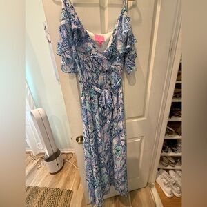 Lilly Pulitzer Zadi Cold Shoulder Maxi Dress Coastal Blue Tails of the Sea - XL
